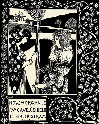 Morte DArthur 1893 - How Morgan le Fay Gave a Shield Black Ornate Wood Framed Art Print with Double Matting by Beardsley, Aubrey