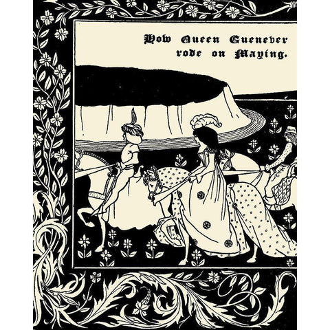 Morte DArthur 1893 - How Queen Guenever Rode Black Modern Wood Framed Art Print with Double Matting by Beardsley, Aubrey