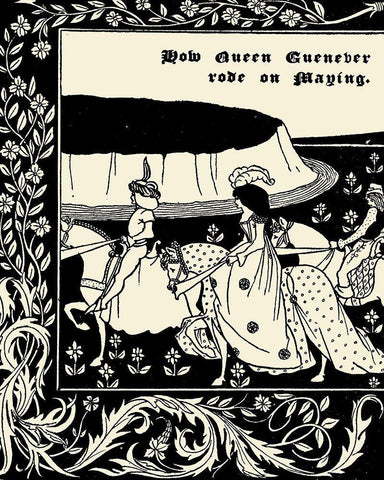 Morte DArthur 1893 - How Queen Guenever Rode White Modern Wood Framed Art Print with Double Matting by Beardsley, Aubrey