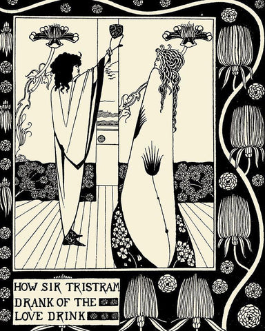 Morte DArthur 1893 - How Sir Tristram Drank Black Ornate Wood Framed Art Print with Double Matting by Beardsley, Aubrey