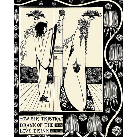 Morte DArthur 1893 - How Sir Tristram Drank Black Modern Wood Framed Art Print with Double Matting by Beardsley, Aubrey