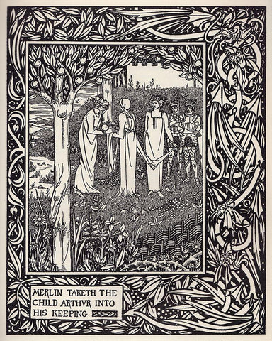 Morte DArthur 1893 - Merlin Taketh White Modern Wood Framed Art Print with Double Matting by Beardsley, Aubrey