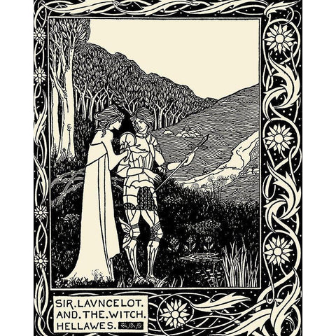 Morte DArthur 1893 - Sir Lancelot Gold Ornate Wood Framed Art Print with Double Matting by Beardsley, Aubrey