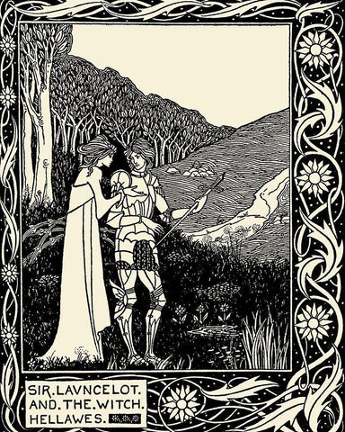 Morte DArthur 1893 - Sir Lancelot White Modern Wood Framed Art Print with Double Matting by Beardsley, Aubrey