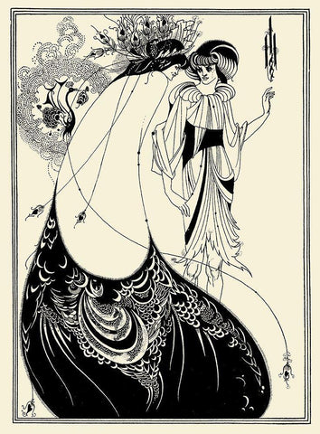 Salome 1894 - Peacock skirt Black Ornate Wood Framed Art Print with Double Matting by Beardsley, Aubrey