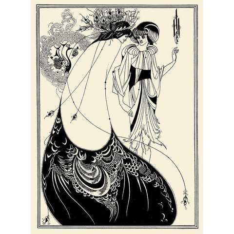 Salome 1894 - Peacock skirt White Modern Wood Framed Art Print by Beardsley, Aubrey