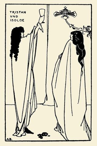 Savoy 1896 Vol.7 - Tristan and Isolde White Modern Wood Framed Art Print with Double Matting by Beardsley, Aubrey