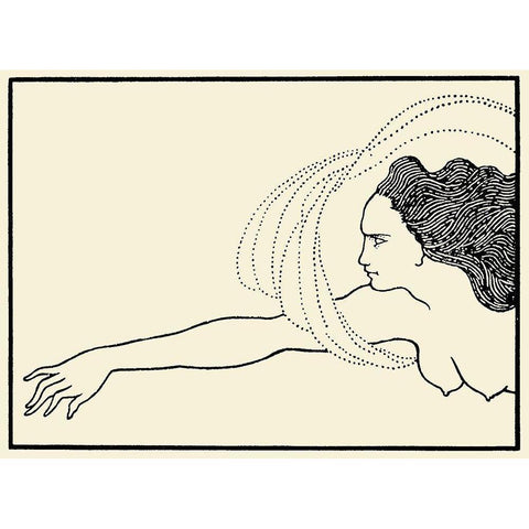 Savoy 1896 Vol.8 - Das Rheingold Flosshilde White Modern Wood Framed Art Print by Beardsley, Aubrey