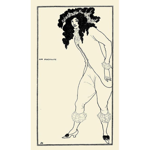 Savoy 1896 Vol.8 - Mrs Pinchwife White Modern Wood Framed Art Print by Beardsley, Aubrey