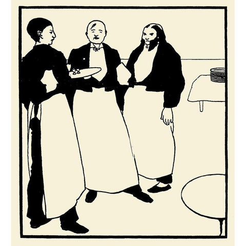 Yellow Book 1894 Vol.2 - Garcons de Cafe White Modern Wood Framed Art Print by Beardsley, Aubrey