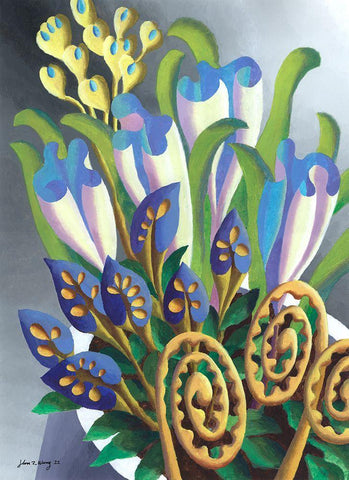 Dream Flowers V Black Ornate Wood Framed Art Print with Double Matting by Wang, John Z.