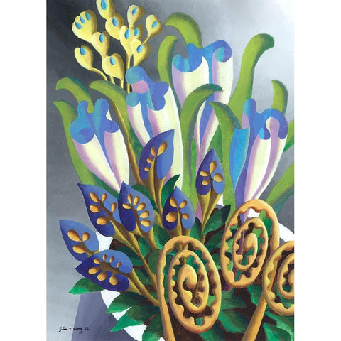 Dream Flowers V Black Modern Wood Framed Art Print by Wang, John Z.