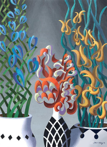 Dream Flowers VI White Modern Wood Framed Art Print with Double Matting by Wang, John Z.