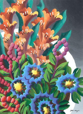 Dream Flowers VII White Modern Wood Framed Art Print with Double Matting by Wang, John Z.