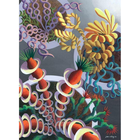 Dream Flowers IX Black Modern Wood Framed Art Print by Wang, John Z.