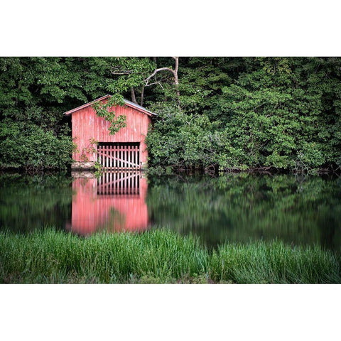 Little Red Boat House-Alabama Black Modern Wood Framed Art Print with Double Matting by Alabama Picture Archive