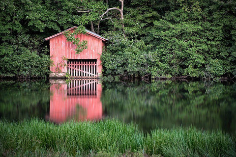 Little Red Boat House-Alabama White Modern Wood Framed Art Print with Double Matting by Alabama Picture Archive