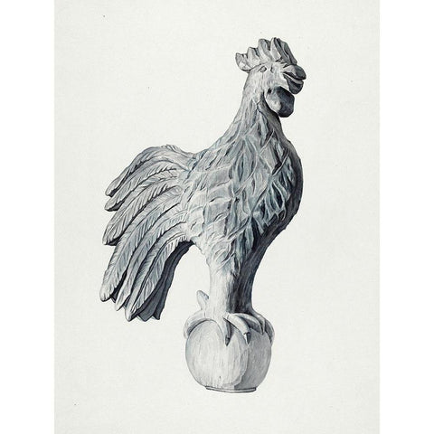 Cock Weather Vane Illustration White Modern Wood Framed Art Print by Merchant, Flora