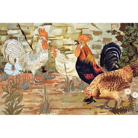 Coqs et poules from Lanimal dans la decoration  White Modern Wood Framed Art Print by Verneuil, Maurice Pillard