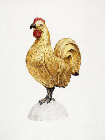 Gilded Wooden Rooster White Modern Wood Framed Art Print with Double Matting by Hentz, Karl J.