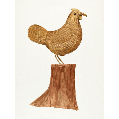 Little Wooden Hen Gold Ornate Wood Framed Art Print with Double Matting by Bent, Mildred E.