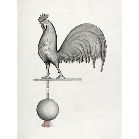 Weather Vane Iron Rooster White Modern Wood Framed Art Print by Eyth, Albert