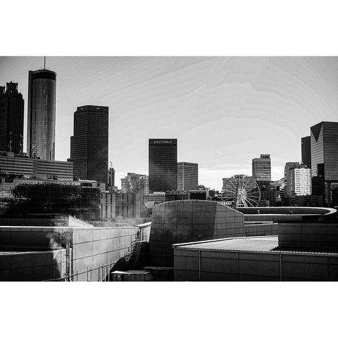 Skyscrapers and a Ferris Wheel in the Skyline of Atlanta-Georgia Black Modern Wood Framed Art Print with Double Matting by Georgia Picture Archive