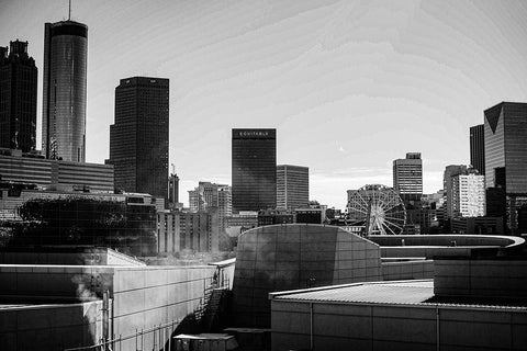 Skyscrapers and a Ferris Wheel in the Skyline of Atlanta-Georgia Black Ornate Wood Framed Art Print with Double Matting by Georgia Picture Archive