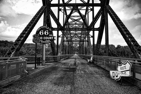 The Old Chain of Rocks Bridge over the Mississippi River White Modern Wood Framed Art Print with Double Matting by Missouri Picture Archive