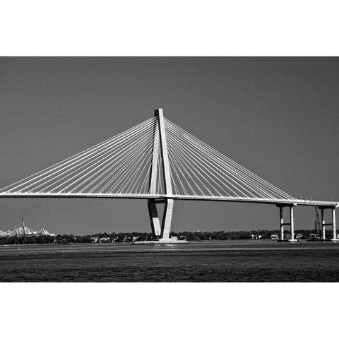 The Cooper River in Charleston-South Carolina Black Modern Wood Framed Art Print with Double Matting by South Carolina Picture Archive