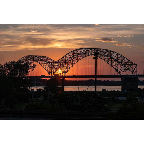 Hernando de Soto Bridge Memphis Tennessee Gold Ornate Wood Framed Art Print with Double Matting by Tennessee Picture Archive
