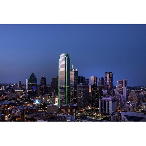 Downtown Dallas-Texas at Dusk Black Modern Wood Framed Art Print with Double Matting by Texas Picture Archive