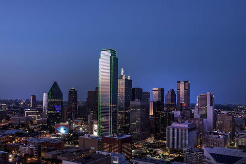 Downtown Dallas-Texas at Dusk Black Ornate Wood Framed Art Print with Double Matting by Texas Picture Archive