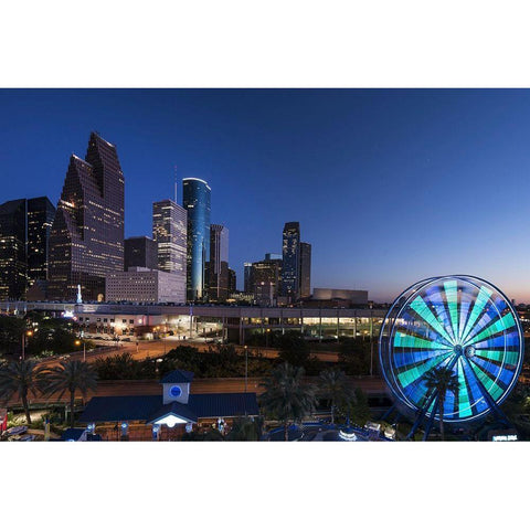 Houston City-Texas at Night Gold Ornate Wood Framed Art Print with Double Matting by Texas Picture Archive