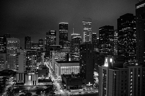 Houston-Texas at Night Black Ornate Wood Framed Art Print with Double Matting by Texas Picture Archive