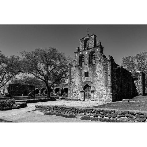 Mission Espada-San Antonio-Texas Black Modern Wood Framed Art Print with Double Matting by Texas Picture Archive