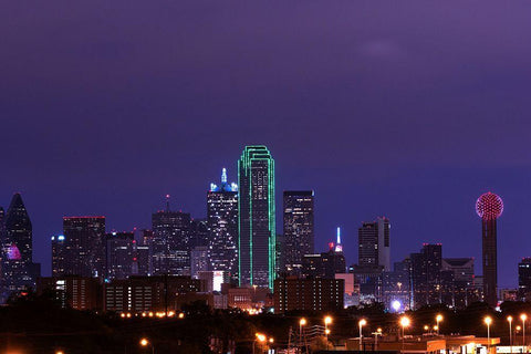 Skyline of Dallas-Texas-at Dusk White Modern Wood Framed Art Print with Double Matting by Highsmith, Carol