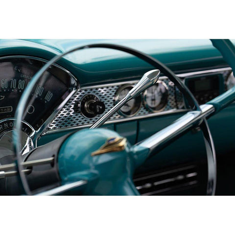 Classic Car Dashboard in Turquoise Gold Ornate Wood Framed Art Print with Double Matting by Vintage Photo Archive