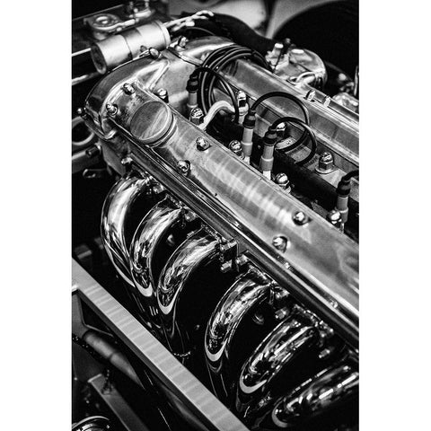 Classic Car Engine Black Modern Wood Framed Art Print with Double Matting by Vintage Photo Archive