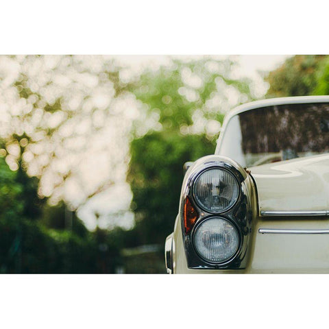 Classic Car Headlight White Modern Wood Framed Art Print by Vintage Photo Archive