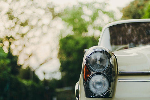 Classic Car Headlight White Modern Wood Framed Art Print with Double Matting by Vintage Photo Archive