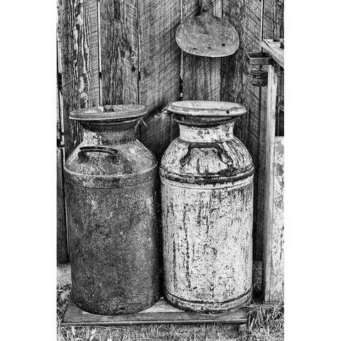 Milk Churns White Modern Wood Framed Art Print by Vintage Photo Archive