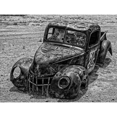 Old Truck in the Desert White Modern Wood Framed Art Print by Vintage Photo Archive