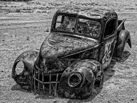 Old Truck in the Desert Black Ornate Wood Framed Art Print with Double Matting by Vintage Photo Archive