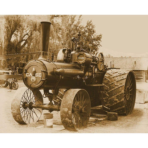 Steam Engine in Sepia Gold Ornate Wood Framed Art Print with Double Matting by Vintage Photo Archive