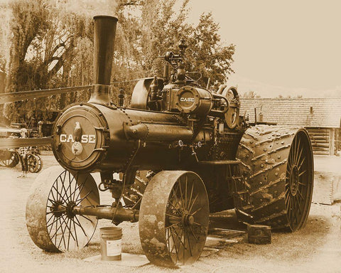 Steam Engine in Sepia Black Ornate Wood Framed Art Print with Double Matting by Vintage Photo Archive