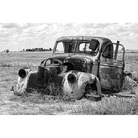 Vintage Car in Field Black Modern Wood Framed Art Print with Double Matting by Vintage Photo Archive