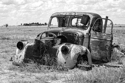 Vintage Car in Field White Modern Wood Framed Art Print with Double Matting by Vintage Photo Archive