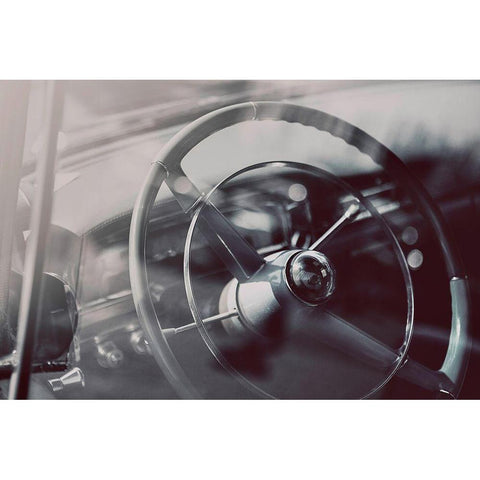 Vintage Car Steering Wheel White Modern Wood Framed Art Print by Vintage Photo Archive