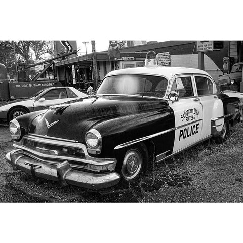 Vintage Route 66 Police Car Black Modern Wood Framed Art Print with Double Matting by Vintage Photo Archive